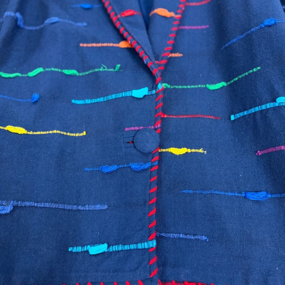 Crystal Handwovens Vintage Blazer Jacket Women's Medium Navy‎ Blue